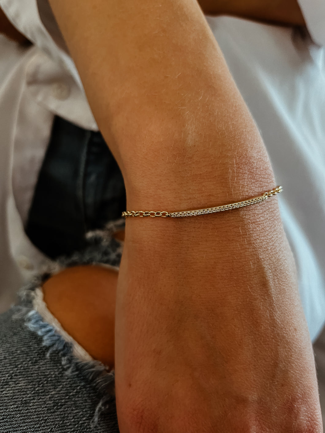 Gold Filled CZ Bar Bracelet